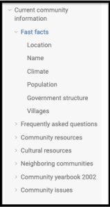 "Current community" table of contents
