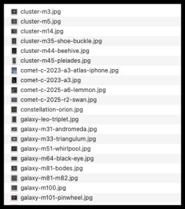 Some of the file names in my astronomy collection